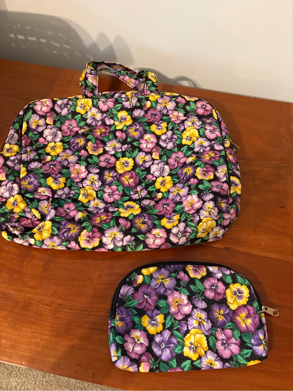 Vintage Pansy Floral Travel Garment Bag & Makeup Case Ted Lapidus Paris - Picture 2 of 12